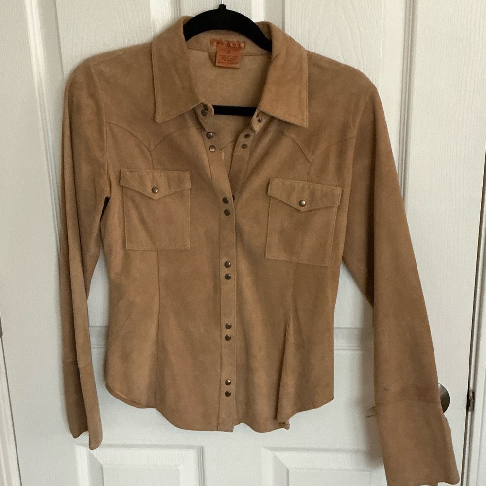 Elegant Tan Suede Button-Down Shirt
